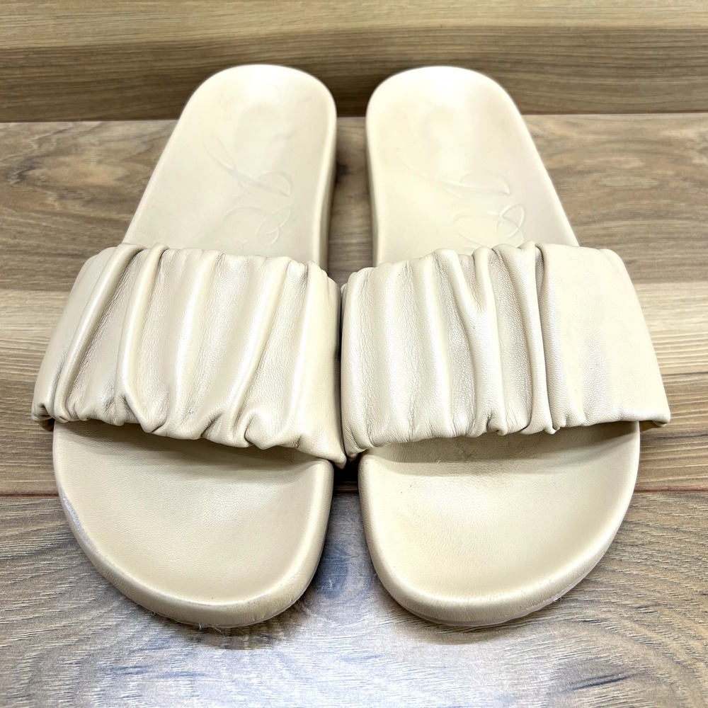 J Crew Slide Sandals 6.5 Tan Pleated Ruched Soft Leather Flats